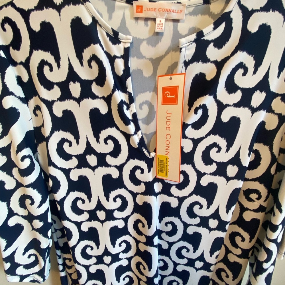 Jude Connally Navy and Cream Swirl Dress size S